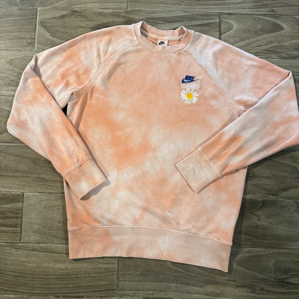 Nike Men's Peach Tie-Dye Crewneck Sweater, 2 sided embroidery , Y2K vibe, M